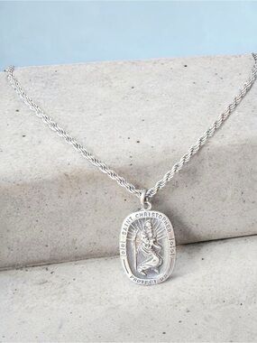 Vintage THEDA Sterling Silver Saint Christopher Pendant Necklace, Made in Italy